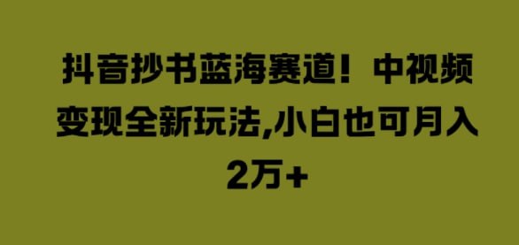 【抖音抄书蓝海赛道】中视频变现全新玩法，小白也可月入2W+