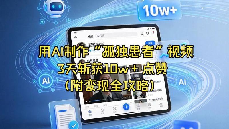 AI批量生成孤独患者情绪类短视频内容，涨粉变现完整教程！