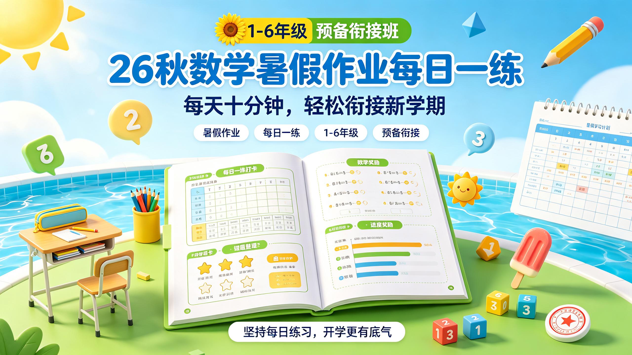 26秋数学暑假作业每日一练1-6年级 预备衔接班插图 26秋数学暑假作业每日一练1-6年级 预备衔接班